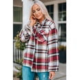 thumbnail image 4 of I AM A FASHION JUNKY Fiery Red Geometric Plaid Print Pocketed Shacket (Red, M, 100%Polyester), 4 of 8