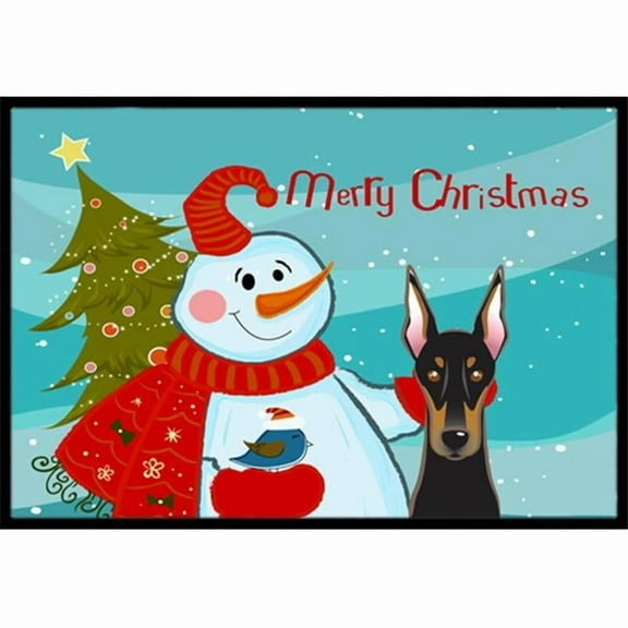 Carolines Treasures BB1865JMAT Snowman With Doberman Indoor & Outdoor Mat- 24 x 36 in.