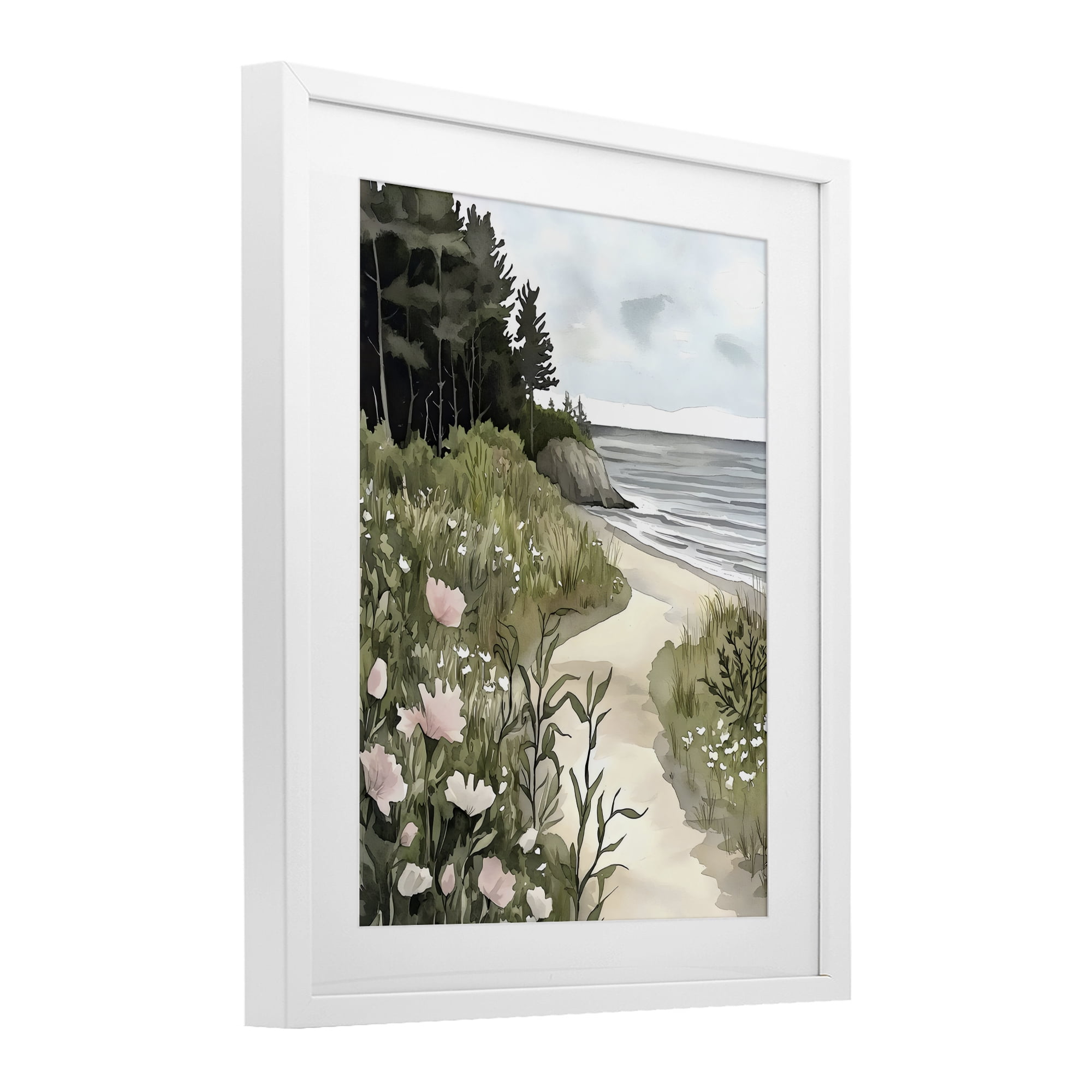 Stupell Industries Coastal Calm Floral Pathway White Framed Print Under Glass, design by Riley B