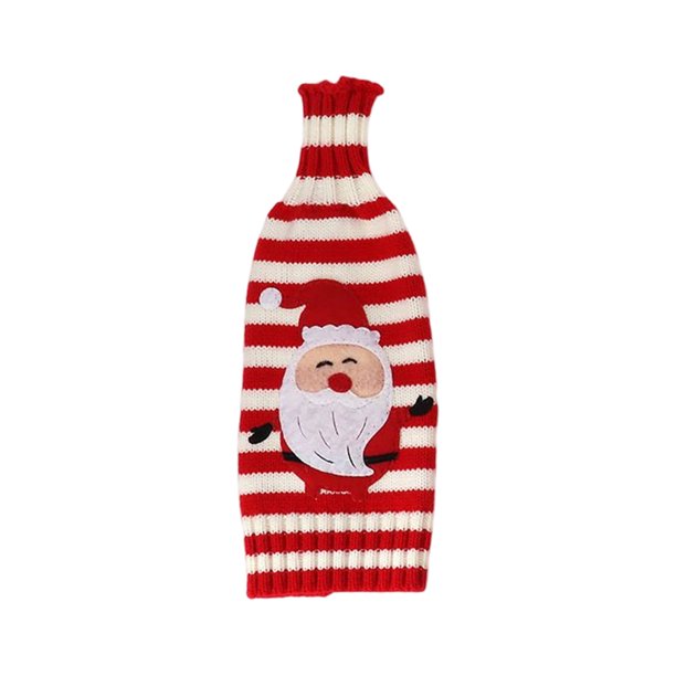 Kearding Cubierta de botella de vino Navidad Santa Claus Elk de comedor en casa Ropa de rayas tejidas elásticas Banda de champán Accesorios de Kits de decoración para fiestas Papá Noel NO1 Kearding HA068790-01