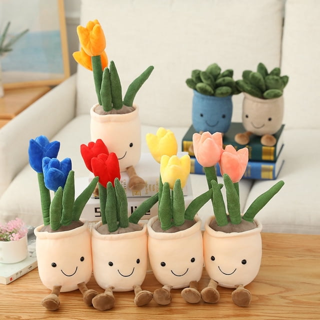 4 Choices Mushroom/succulent/tulip/bouquet Green Plant Potted Plant Ornament Rag Doll Plush Toy Home Birthday Gift for Children zhangmengya LED