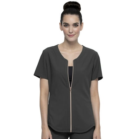 Cherokee Statement Women Medical Scrubs Top Zip Front Plus Size CK875, 3XL, Pewter