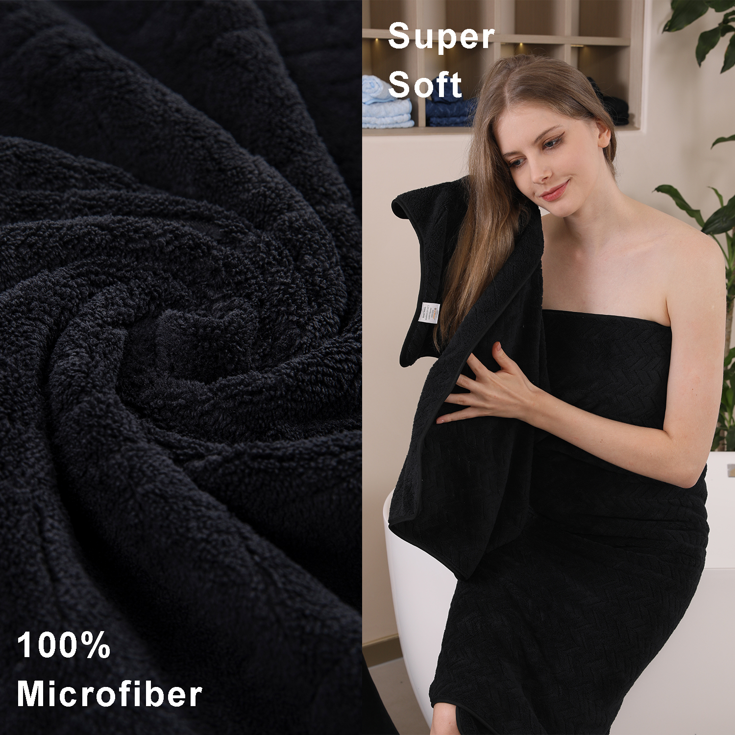 Chino Home 4-Pack Black Bath Towel Set, Oversized Ultra Soft Microfiber Bathroom Towel Set Adult Luxury Lightweight Cozy Collection