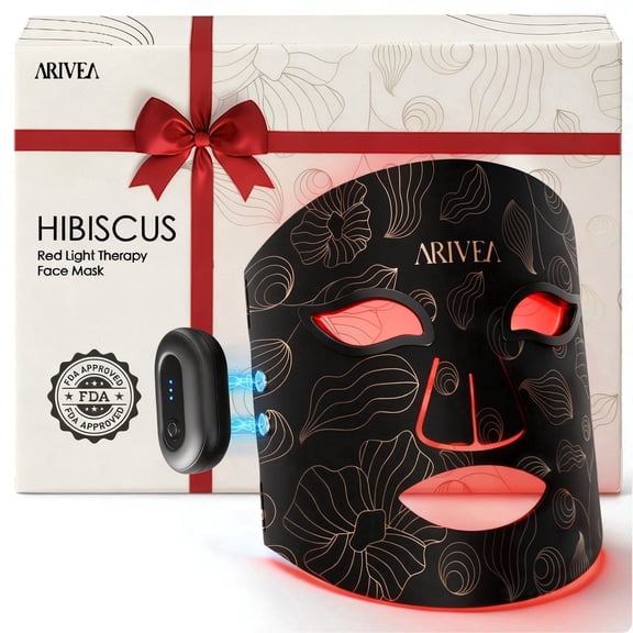 ARIVEA LED Red Light Therapy Face Mask, Wireless Rechargeable Red Light Therapy Device for Face, Home & Travel，Black