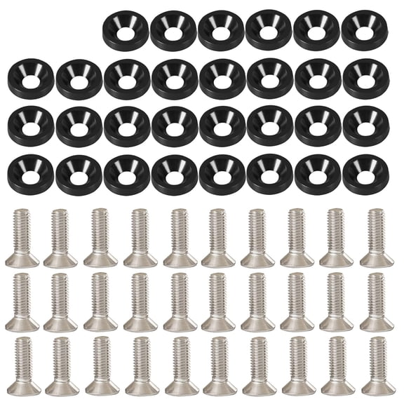 YIUIY 30 Pcs Bumper Fender Washers M6x20mm with Bolts, Engine Bay Dress Up Fastener Kit Aluminum for Headlights Trunk License Plate Frame (Black)