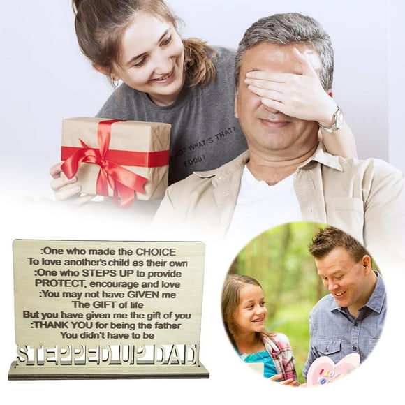 fsxdhpcsgfc Stepped Up Dad Wood Standing Sign Plaque Meaningful Home Decoration Present For Father's Day Outdoor Statues