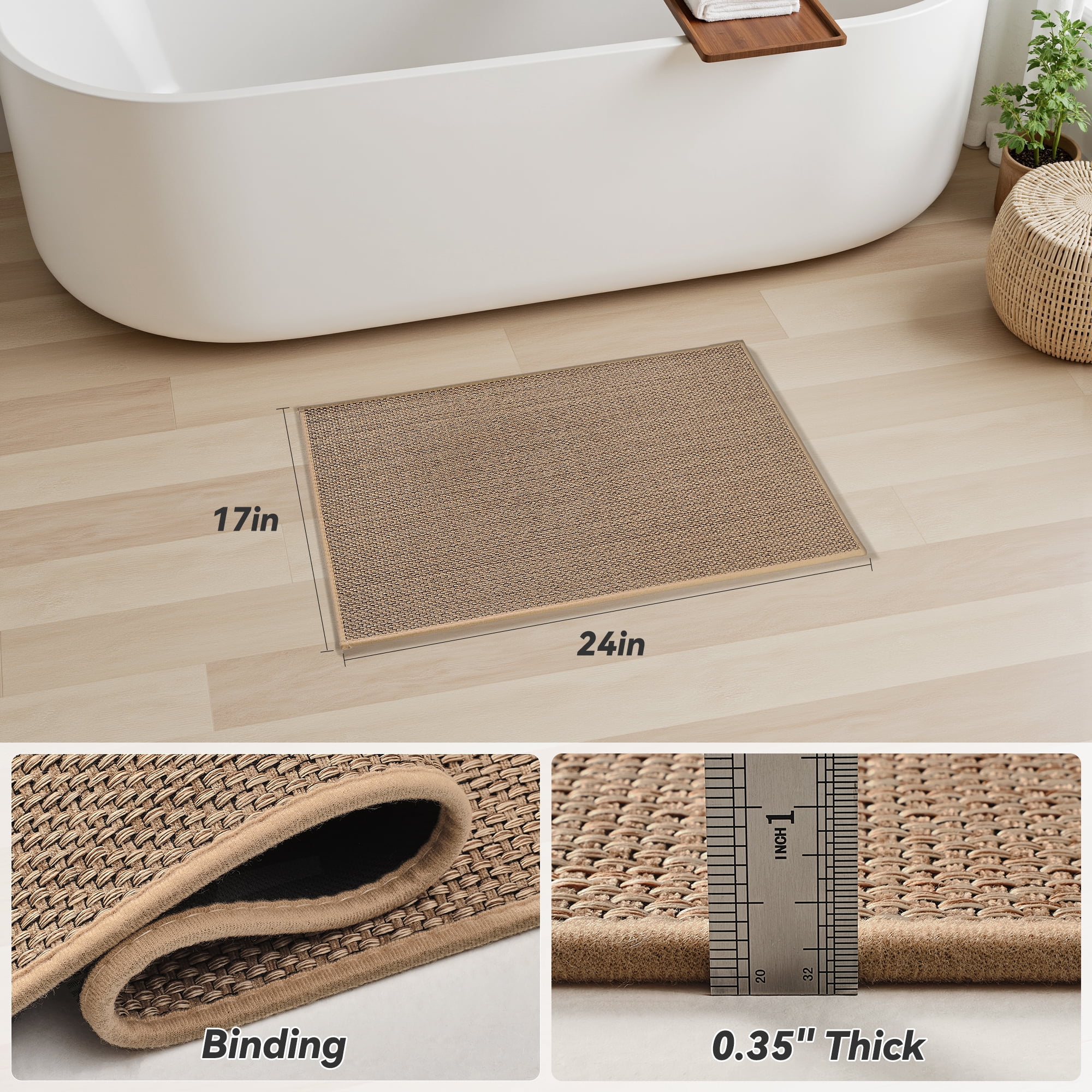 SIXHOME Bathroom Rug Set of 2 Non Slip Bath Mat Super Absorbent Quick Dry Thin Soft Woven Braided Bath Rugs with Rubber Backing Machine Washable Farmhouse Bathroom Mats Fits Under Door 16"x24" Beige