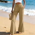 thumbnail image 2 of felwors Women's Linen Cotton Flare Pants – Wide Leg Drawstring Waist Lounge Pants, Breathable Summer Bottoms for Casual Wear, Beach, Travel, and Everyday Comfort (Khaki, M), 2 of 5