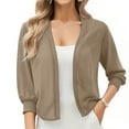 thumbnail image 3 of TKLPEHG Women's Classic 3/4 Sleeve Cardigan Open Front Cropped Cardigan Sweater Knit Short Jackets (Khaki,L), 3 of 9