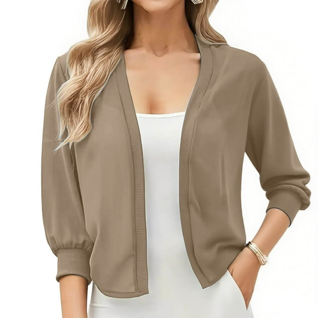 Erwazi Cardigans Courts pour Femmes Manches 3/4 Automne Tendance Ouvert Léger Cardigans Courts