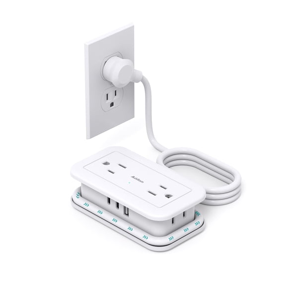 Cable Power Strip Addtam de 4 salidas, 3 USB (2 USB C) de 4 pies, blanco