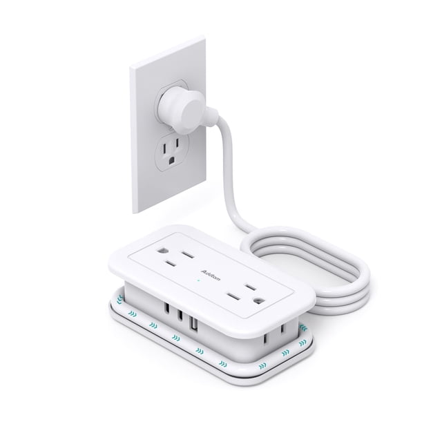 Cable Power Strip Addtam de 4 salidas, 3 USB (2 USB C) de 4 pies, blanco