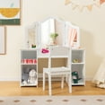 thumbnail image 2 of Gymax Kids Vanity 2 in 1 Princess Makeup Desk & Chair Set Safe Tri-fold Mirror White, 2 of 9