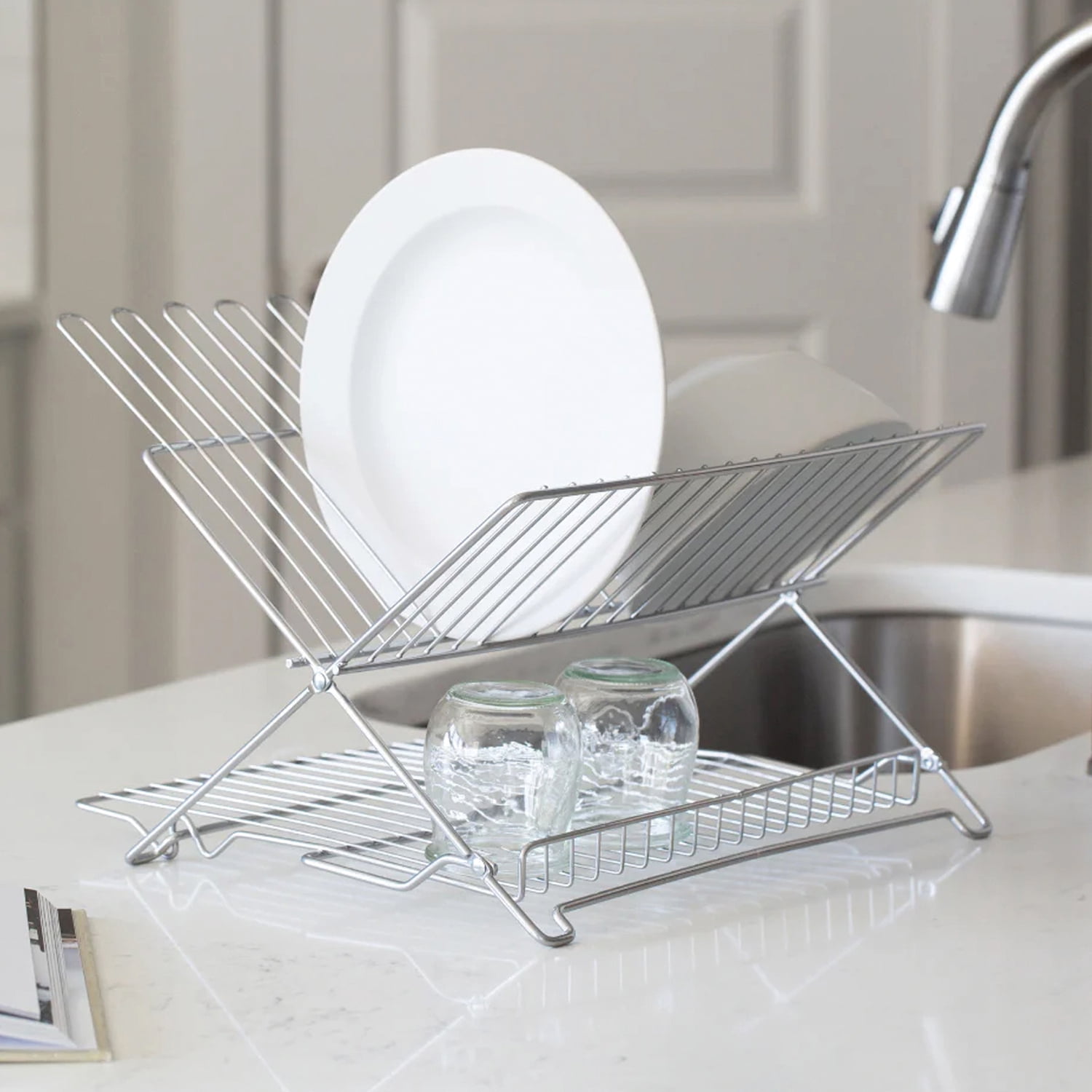 Better Houseware Jr. Folding Dish Rack, Metallic