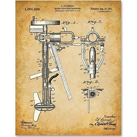 Outboard Boat Motor Engine - 11x14 Unframed Patent Print Lake Art - Great Gift for Boat Owners, Lake House, Beach House or Cabin (Best Gifts For Lake House Owners)