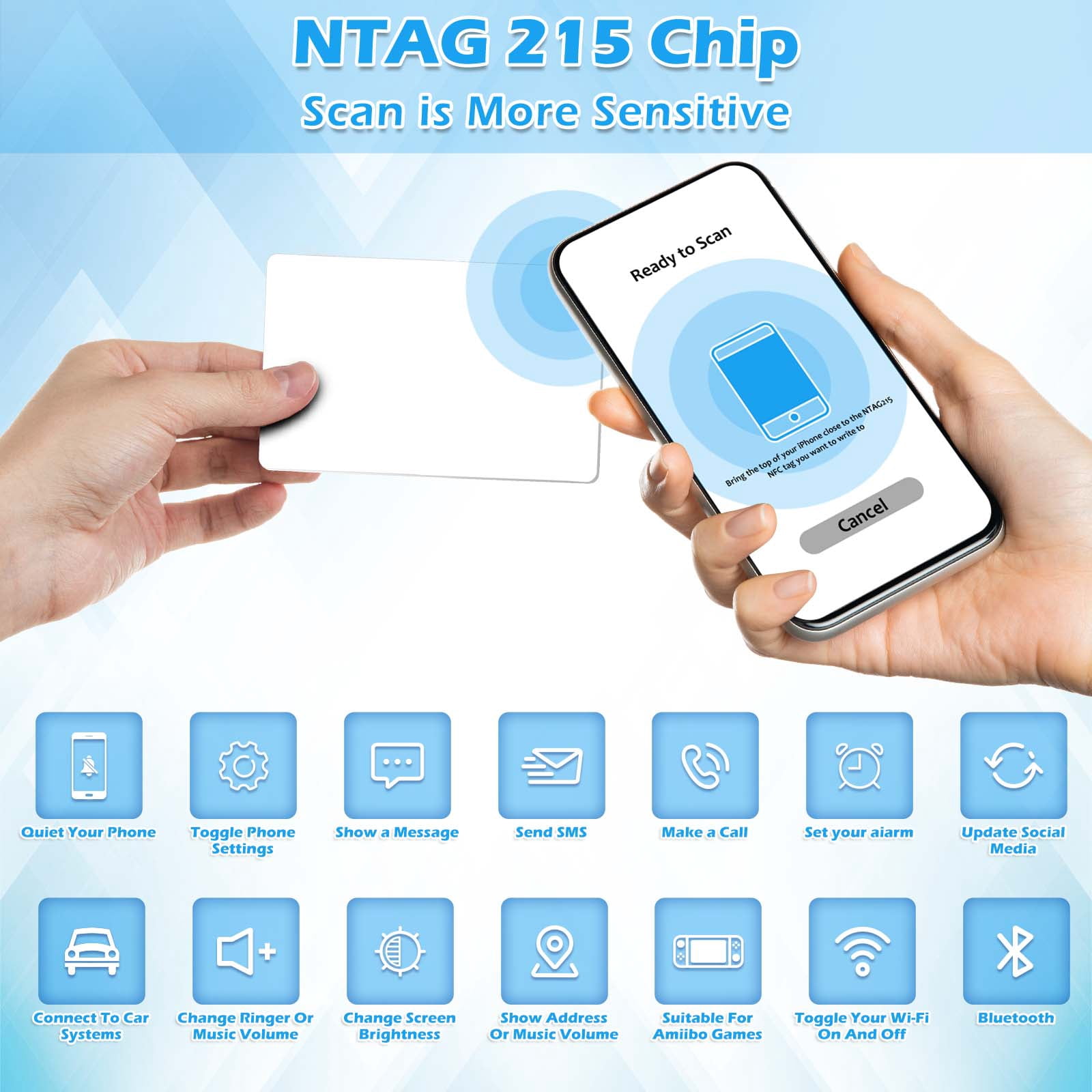 200pcs NFC Cards, Rewritable NTAG215 NFC Tags Programmable NFC Tags White Blank PVC Cards, 504 Bytes Memory NFC Business Card Chip for NFC Enabled Devices Phone Calls Automatically Commands