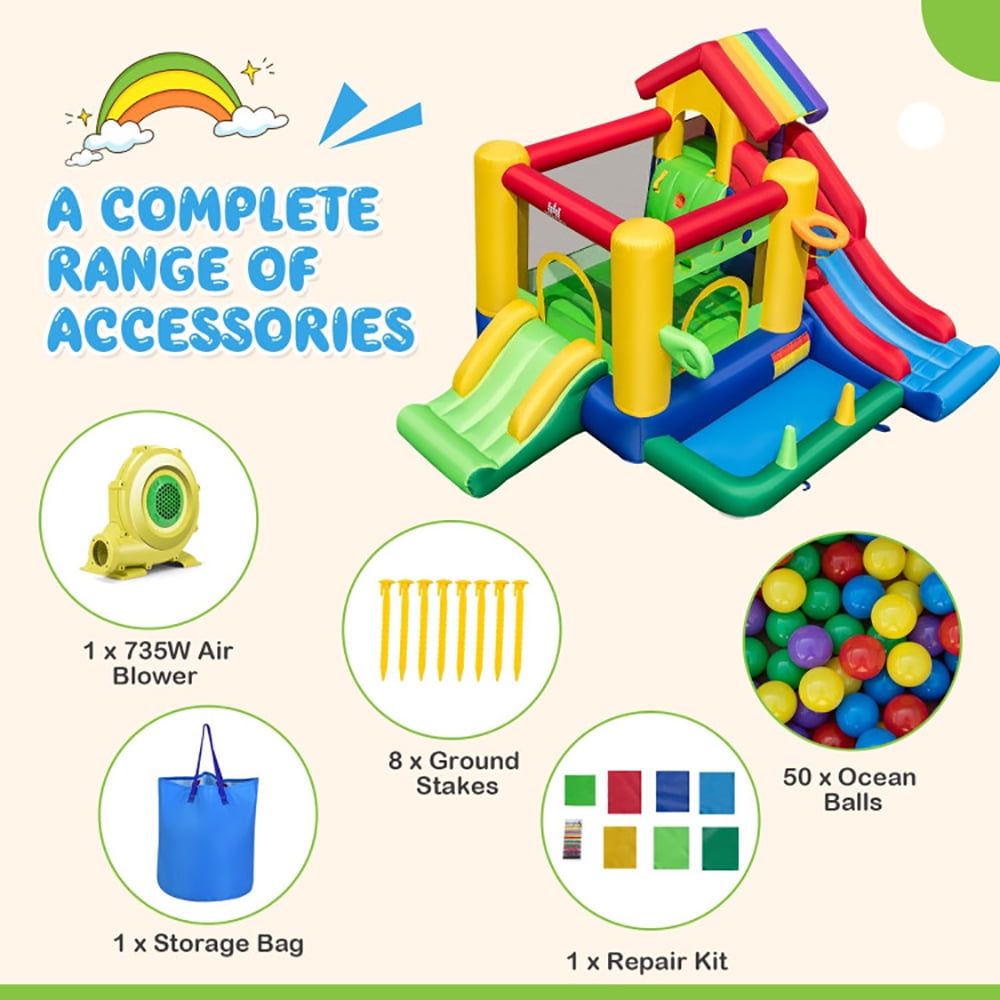 Aimee Lii Inflatable Bounce Castle with Double Slides and 735W Blower, Bounce House for Kids 3-10