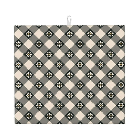 

Honeii Daisy Plaid Black for Dish Drying Mat for Kitchen Counter Non-slip Rubber Backed Hide Stain Kitchen Super Absorbent Draining Mat Dish Rack Pad
