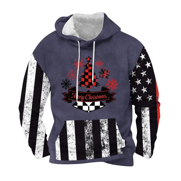 Sudadera con capucha para hombre, informal, con cordón, estampado navideño, deportiva, blusa de poliéster