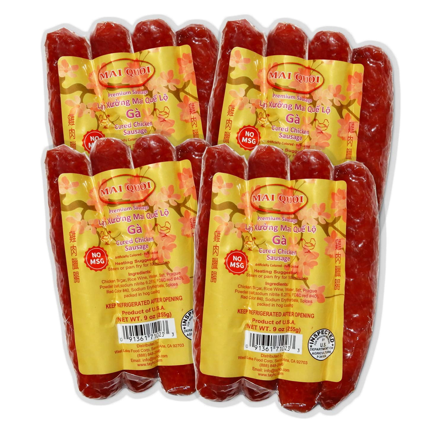 4 Packs of Gourmet Cured Chicken Style Sausage (Lap Xuong Mai Quoi Chicken) (No MSG) - Made In USA
