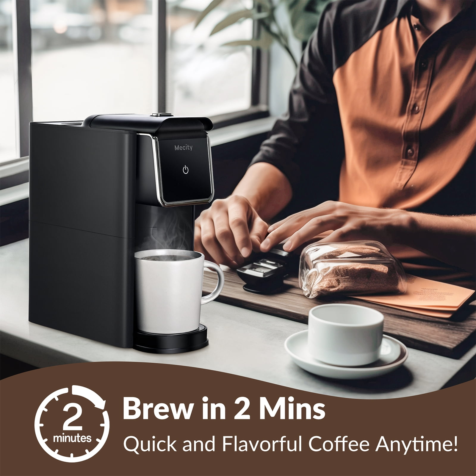 Mecity Compact Coffee Maker for Ground Coffee & Loose Tea - Single Serve, 6-12 Oz Brew, Black