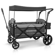 WonderFold Baby XL Push and Pull Double Stroller Wagon, Black