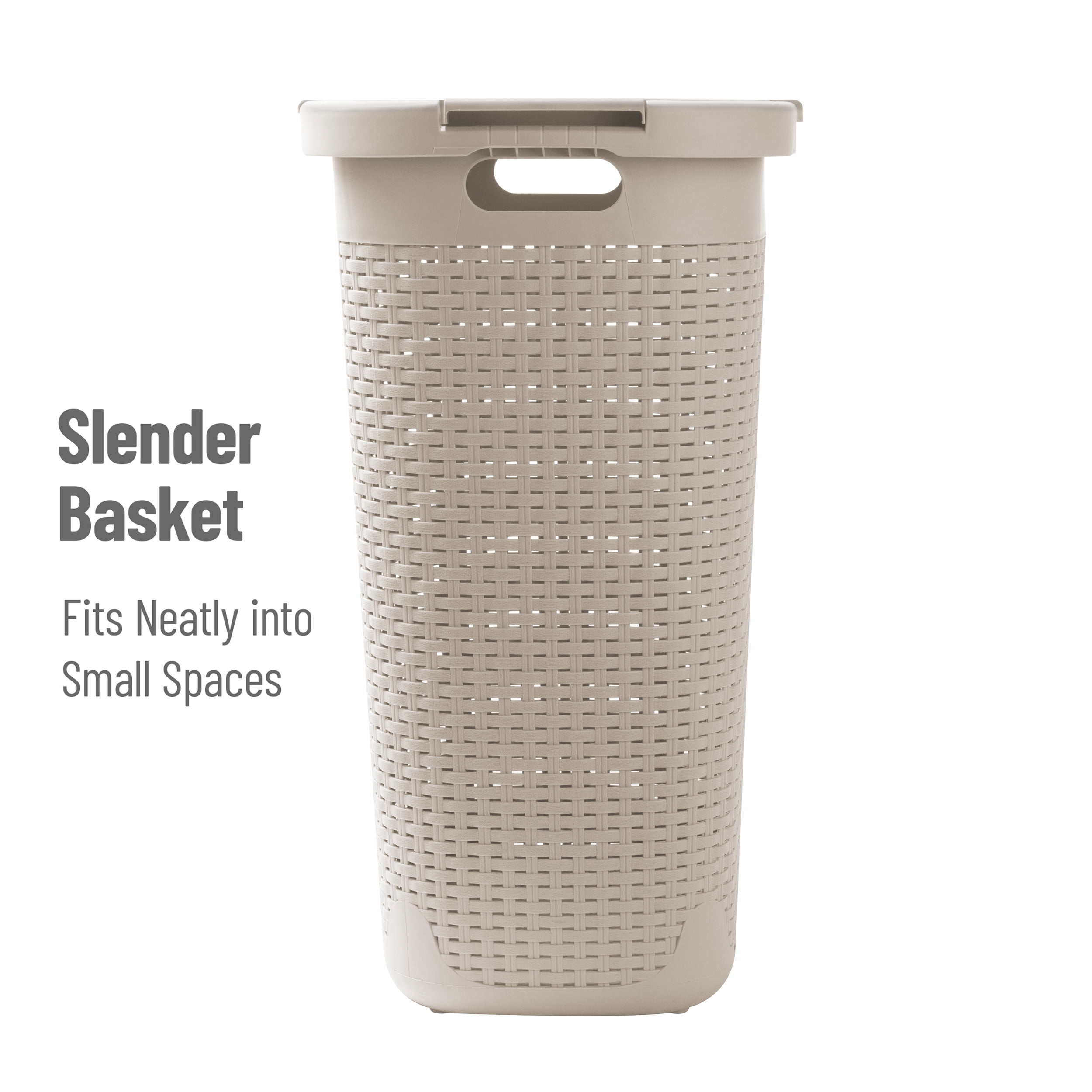 Mind Reader 60L Slim Laundry Hamper Clothes Basket, Lid, Plastic, 17.65"L x 13.75"W x 24.15"H, Ivory