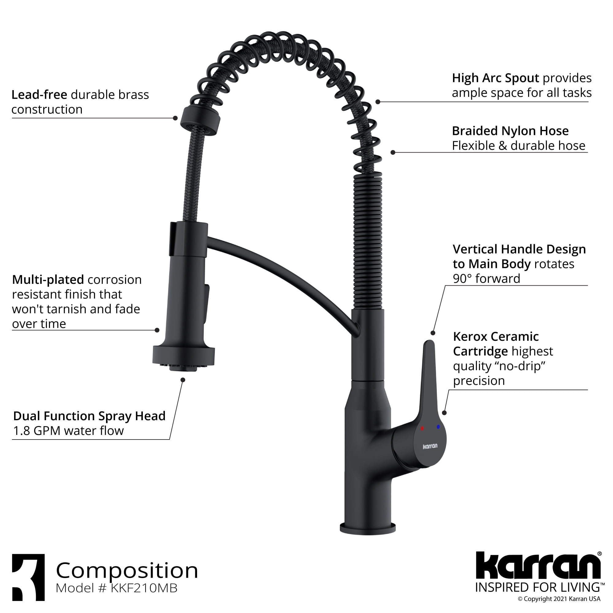 Karran Scottsdale Single-Handle Pull-Down Sprayer Kitchen Faucet with Matching Soap Dispenser in Matte Black