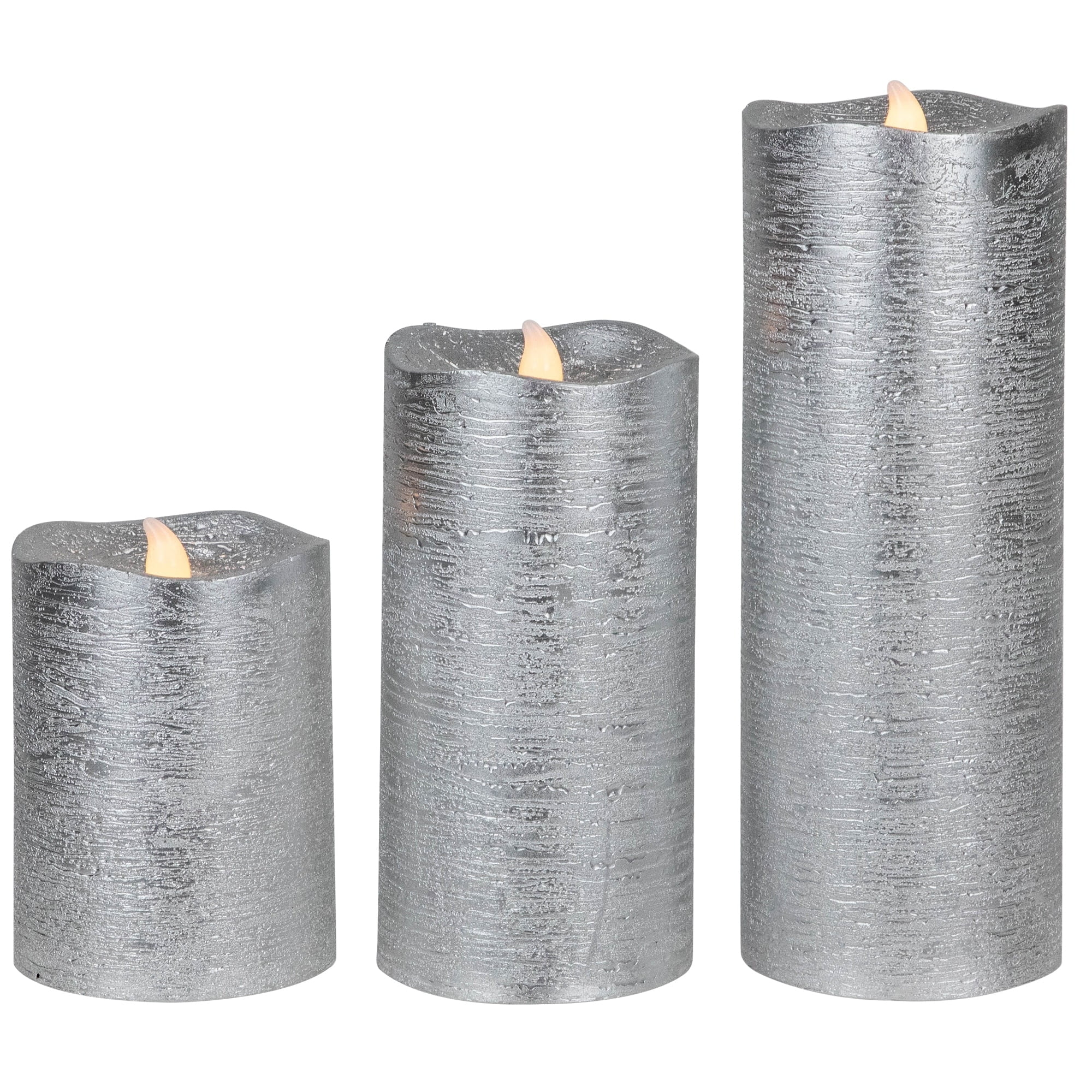 Northlight Set of 3 Silver LED Flickering Christmas Flameless Pillar Candles 8"
