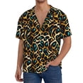 thumbnail image 1 of Balery Teal Leopard Camisa Casual de Manga Corta con Botones para Hombre, Texturizada, Estilo Cubano, para Playa, Verano-4X-Large, 1 of 5