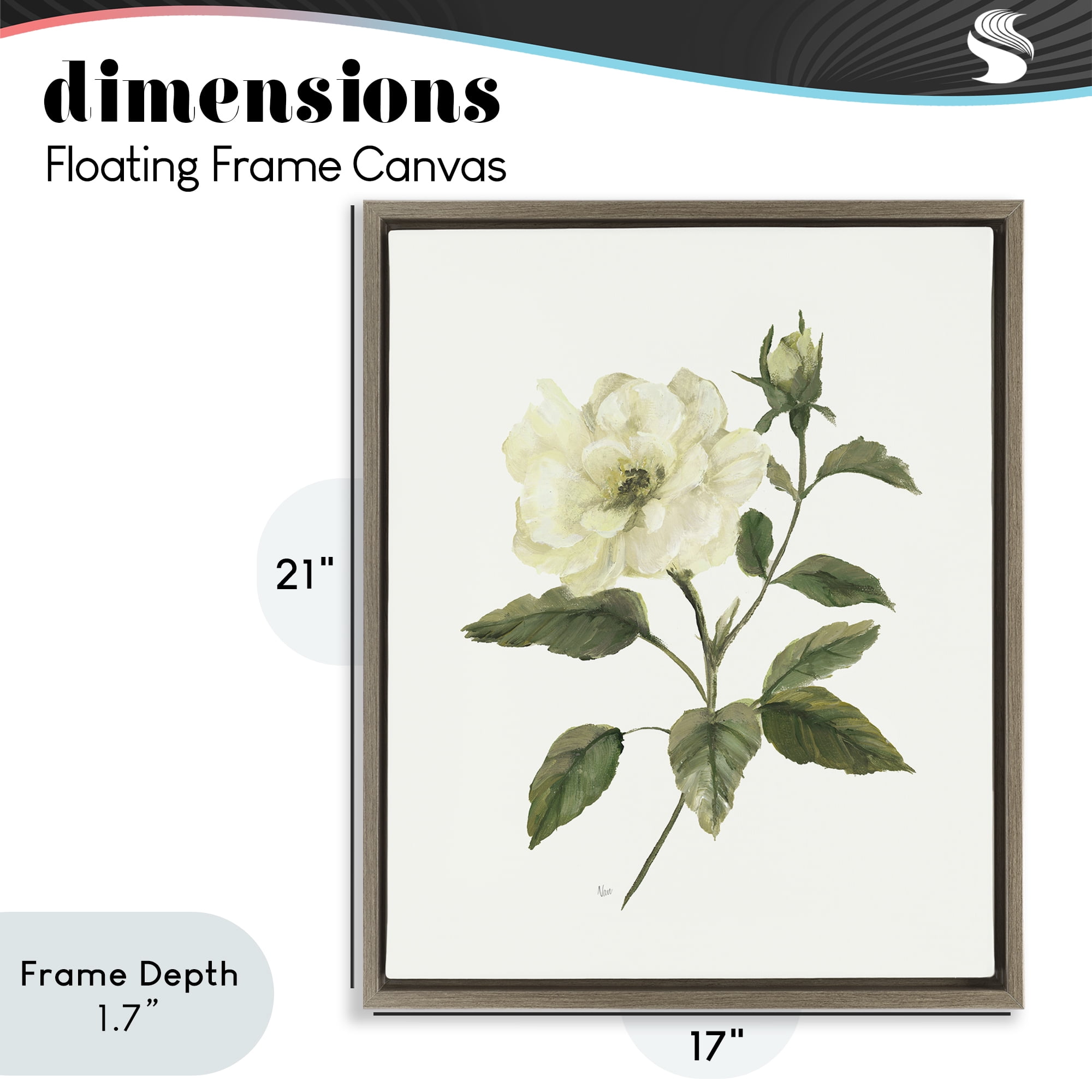 Stupell Industries Ivory Rose Bloom With Green Foliage Brown Framed Floater Canvas Wall Art, design by Nan