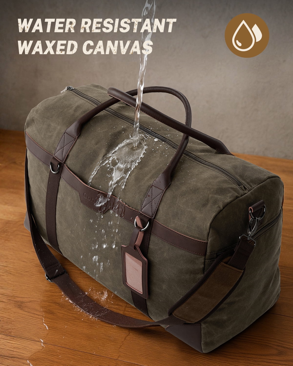 Gonex Waxed Canvas Duffle Bag, 55L Water-Resistant Travel Duffel, Vintage Overnight Weekender Bag with Shoes Compartment for Men & Women