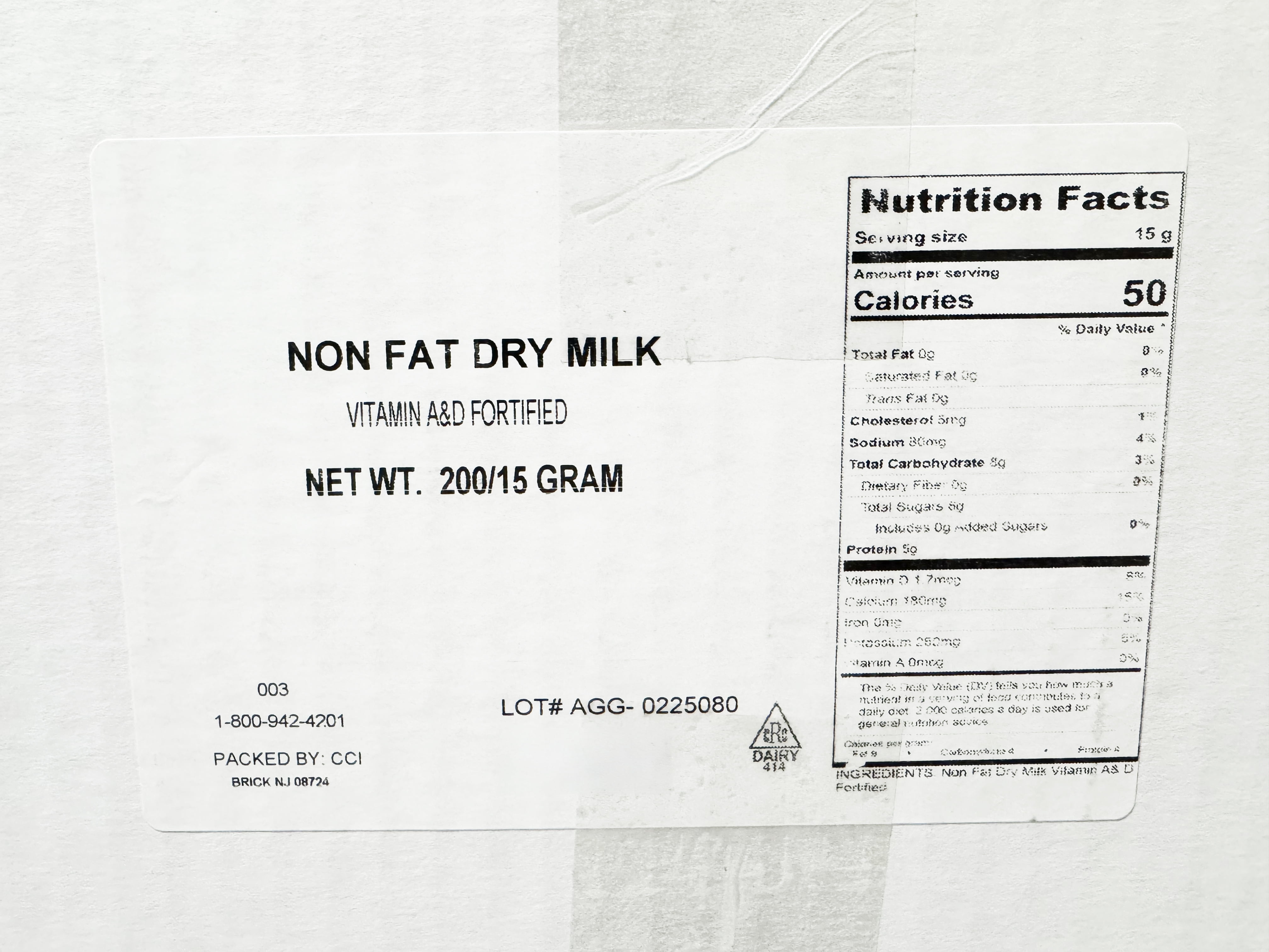 Non-Fat Dry Milk Instant Mix Packets – 15g Each, 100 Pack – Vitamin A & D Fortified, Shelf-Stable Powdered Milk