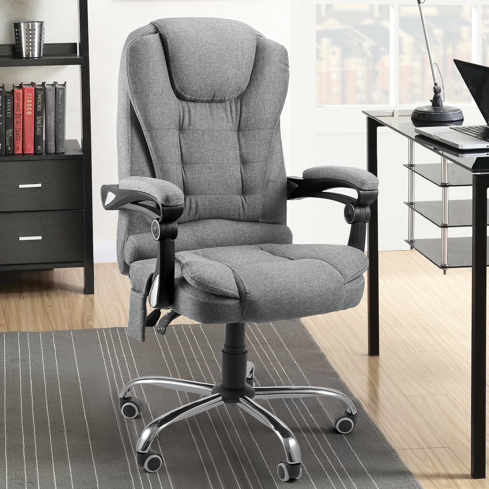 YODOLLA Heated Massage Office Chair Ergonomic Reclining Computer Chair High Back Desk Chair Ergonomic Fabric Office Chair For office,Grey