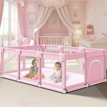 Baby Playpen 72x48 Inch Large Girls Pink Playpen for Babies and Toddlers 1-3 Baby Play Pen