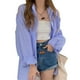 thumbnail image 4 of Camisa de rayas Nikou manga larga azul con cuello boyfriend gran tamaño, 4 of 9
