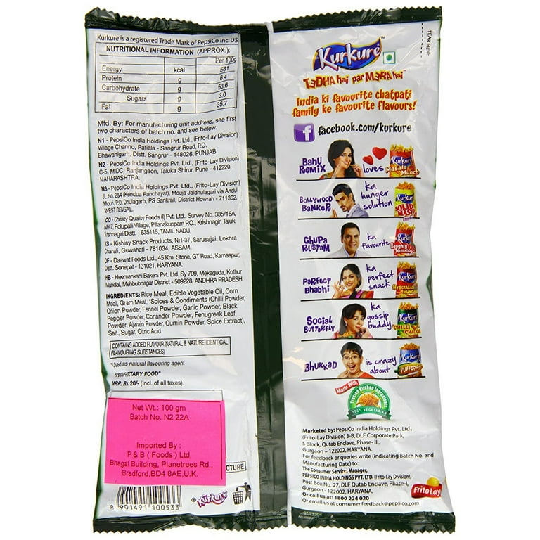 KURKURE, Chilli Chatka, Pack of 6, 3.17oz, Extra Spicy Snack