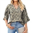 thumbnail image 1 of Blusas de Mujer con Mangas 3/4 y Cuello en V Holgado con Estampado de Pétalos de , Blusas de Trabajo de Negocios Hojas Negras L, 1 of 7