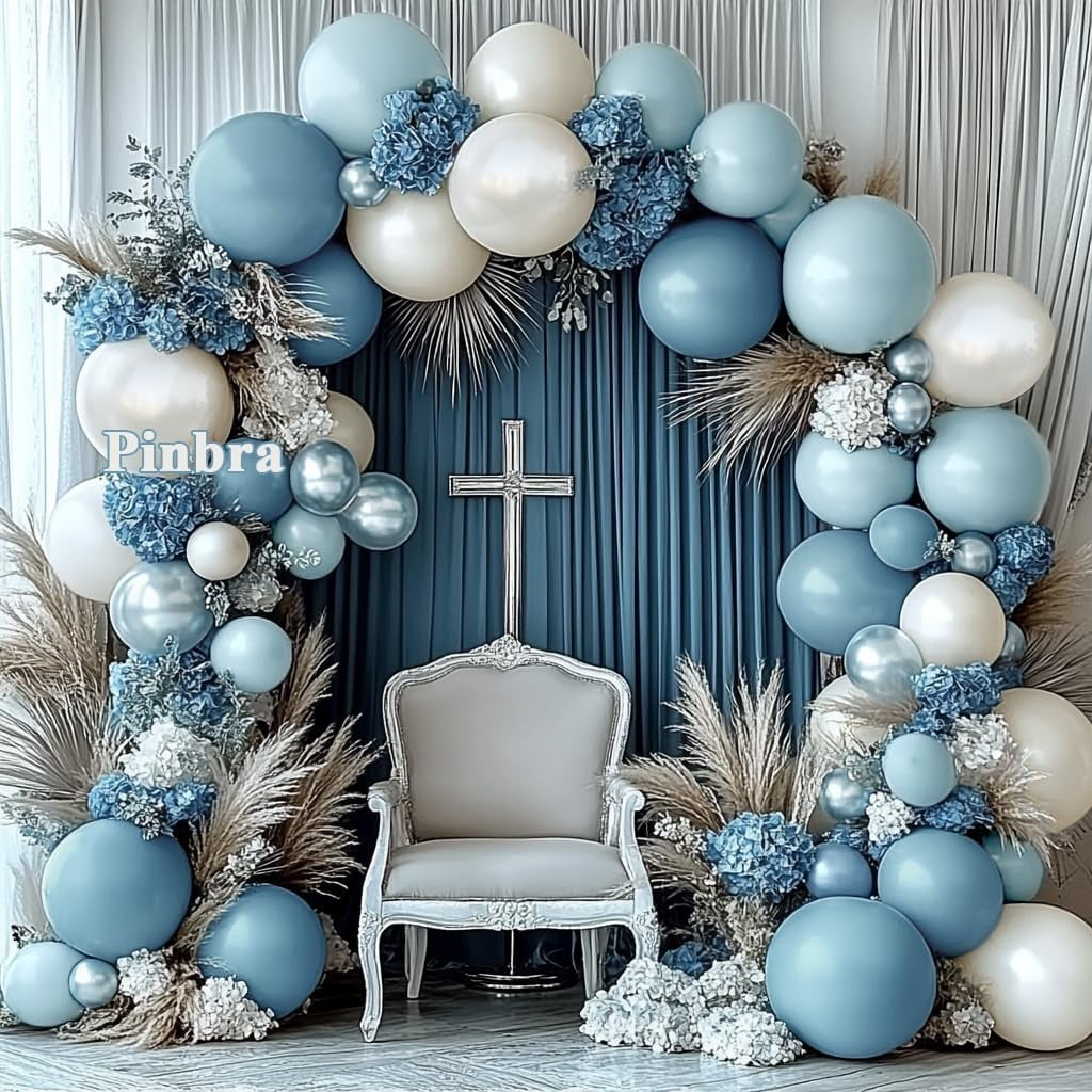 Blue White Balloons Double Stuffed Dusty Blue White Balloon Arch Garland Kit for Baby Shower Wedding Bridal Shower Birthday Graduation Party Decorations