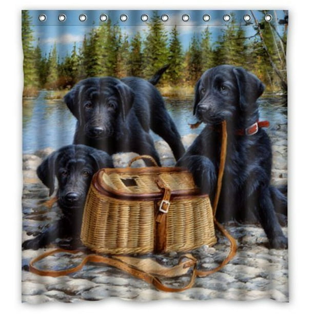 HelloDecor Labrador Retriever Dog dogs Shower Curtain Polyester Fabric