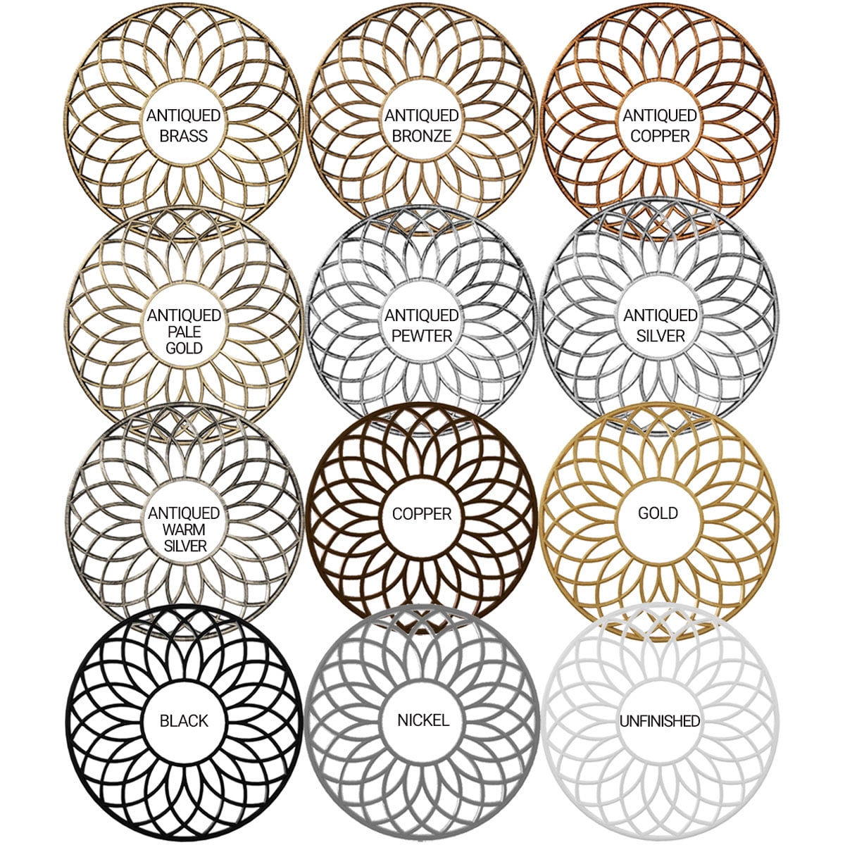 18"OD x 7 5/8"ID x 1/2"P Florin Architectural Grade PVC Pierced Ceiling Medallion, Antiqued Warm Silver
