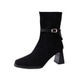 thumbnail image 2 of Taylonsss Women's Square Toe Buckle Side Zipper Ankle Boots with Chunkys Mid Heel for Winter Comfortable Casual Fashion Boots with Faux Leather Upper and All-Day Walking Comfort, 2 of 8