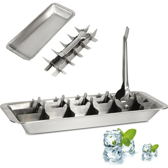 Scheam Stainless Steel 18 Slot Ice Cube Tray,1 Pcs Metal Ice Cube Mold,Vintage Inspired Design with Easy Release Handle,Dishwasher Safe,for Home Kitchen Bar (Silver)