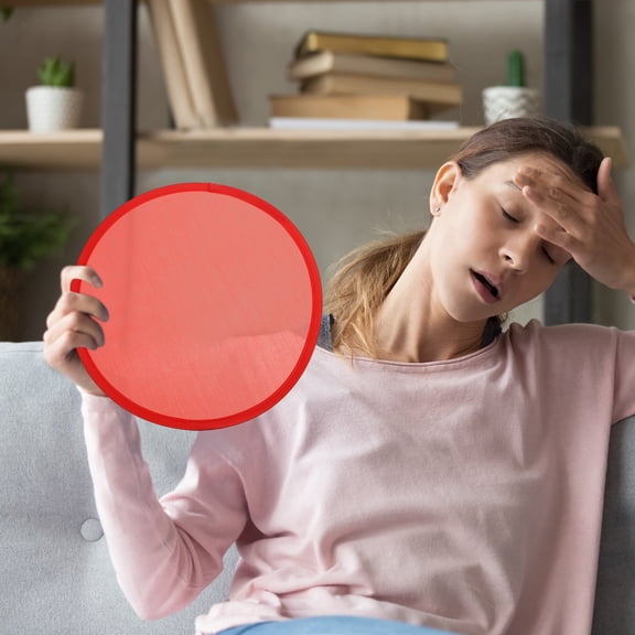LOLIPPYY 2-Pack Red Folding Round Handheld Fans Lightweight and Cooling Fans for Outdoor and Indoor Use