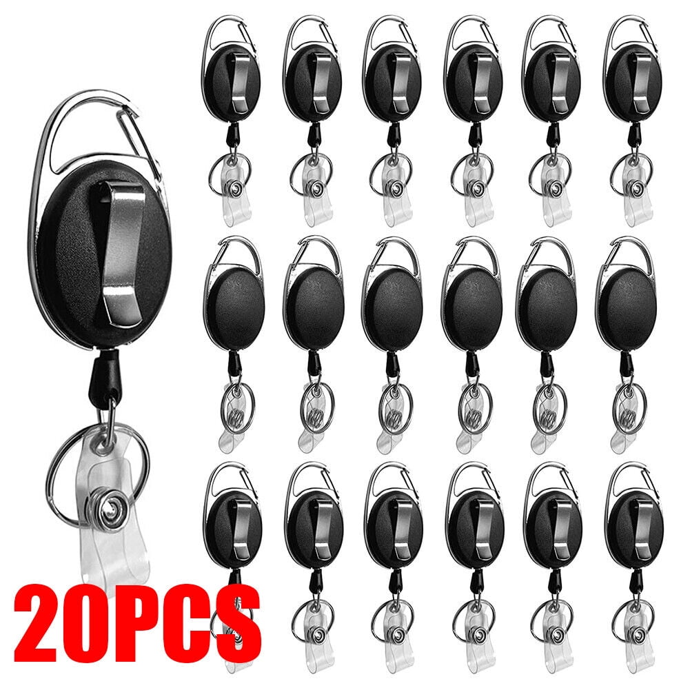 20 PCS Retractable Reel Clip Badge Holder ID Card Key Ring Carabiner US Stock