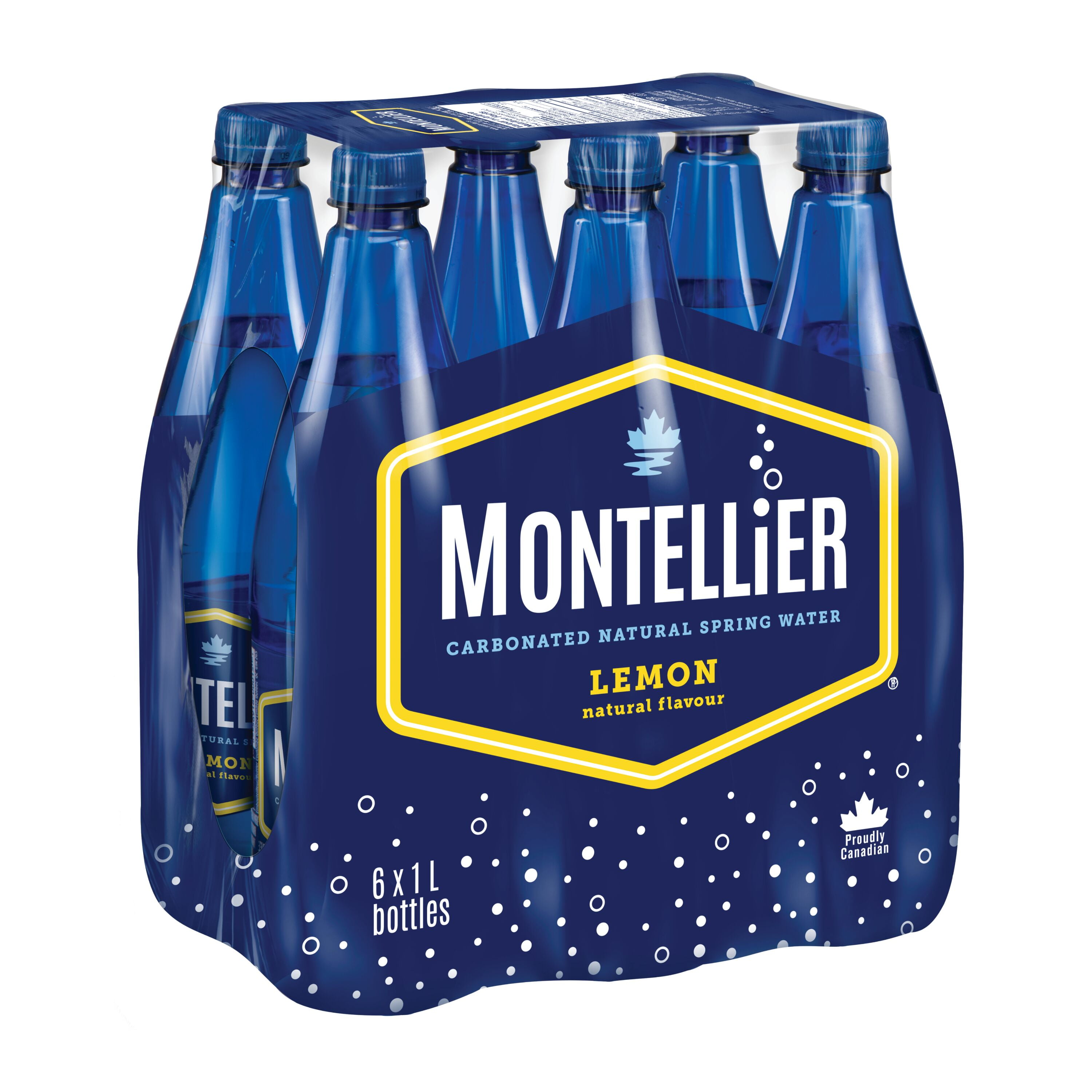 Montellier Eau de source naturelle gazeuse au citron 6 x 1 L, Bouteilles 6 x 1 L