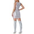 thumbnail image 3 of INSPIRE CHIC Robe Sans Manches Froncée pour Femmes Col Rond Métallique Moulante Robe de Soirée Mini m Argent, 3 of 6