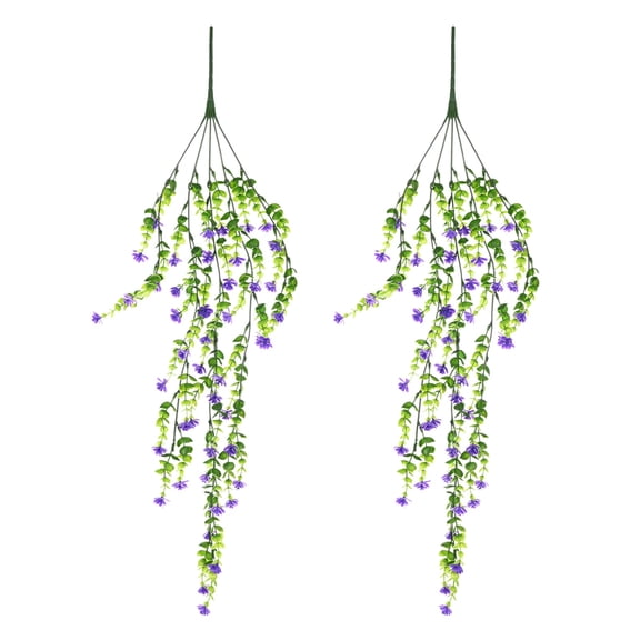 Uxcell 2-Pack Artificial Hanging Flowers for Outdoors, 30.3 Inch Plastic Fake Hanging Plant for Garden, Artificial Camellia Vines [Purple]