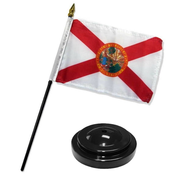 Florida State Seal Flag 4"x6" Desk Set Table Stick Black Base
