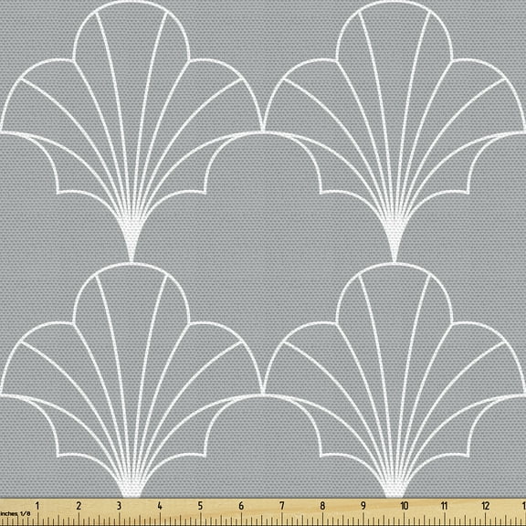 Ambesonne Art Deco Fabric by the Yard Upholstery, Grey White Vintage Shells, 5 Yards, Grey and White